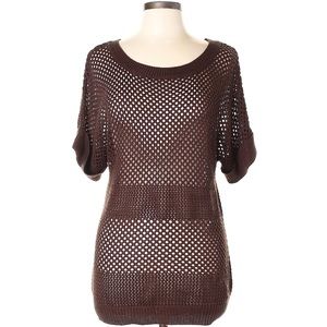 The Limited Brown Striped Metallic Fishnet Top